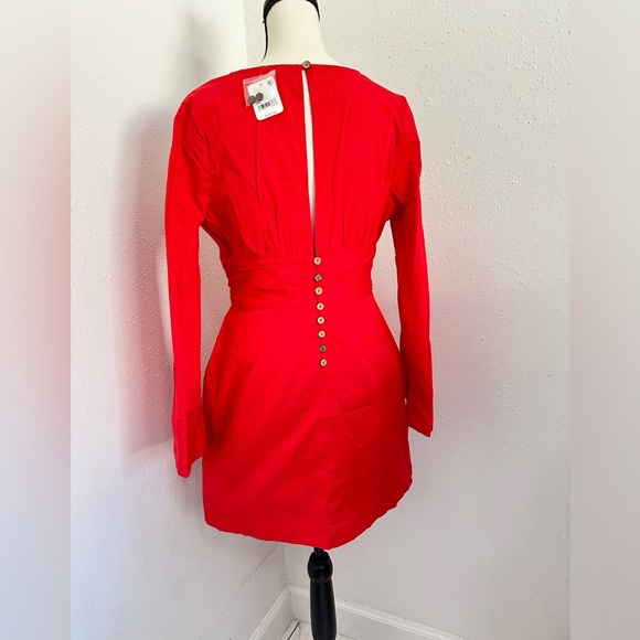 Free People Feeling Fabulous Mini Red Dress V neck NWT Size M - Picture 7 of 8